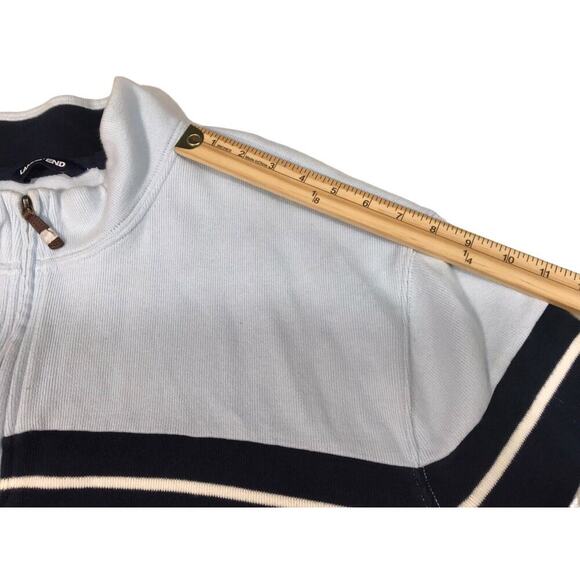 Lands End Sweater Mens Size 4XL Bedford Rib 1/4 Zip Blue Stripe 100% Cotton - Picture 10 of 12